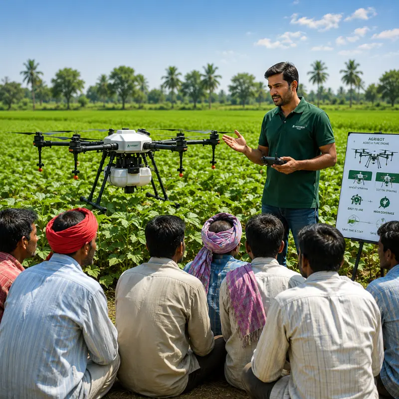 Farmer training session with agriculture drone